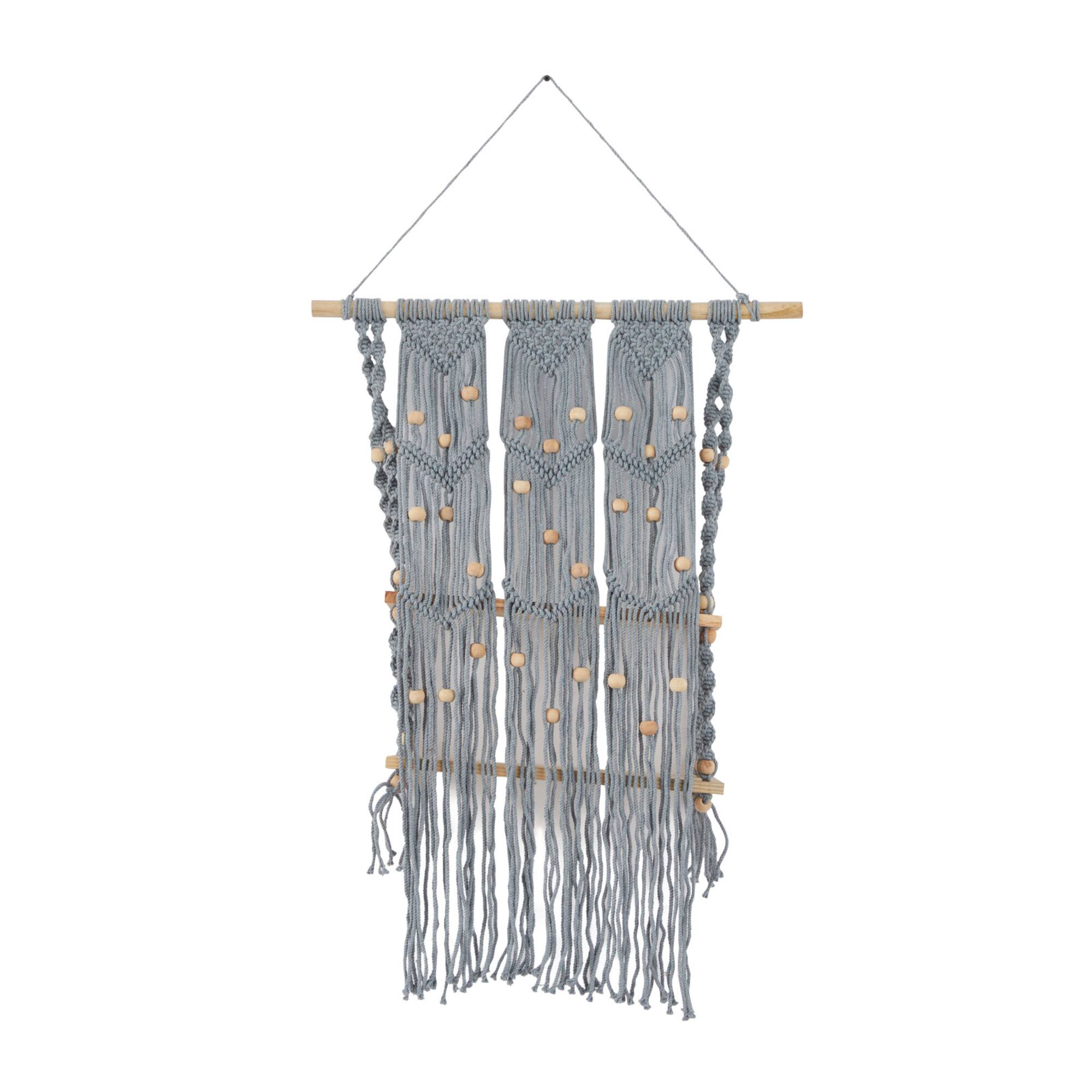 Gray Cotton Handmade 2 Shelves Macrame Wall Shelf 25" x 6" x 47"